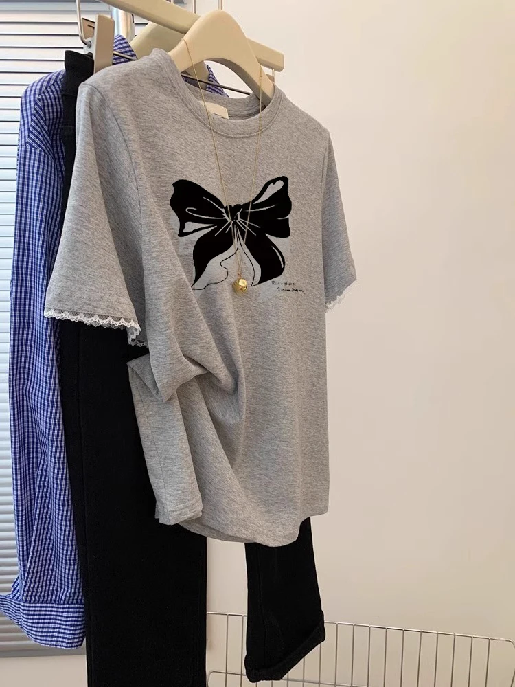 Camiseta retro coreana Sle Loose Fit ort Sve con estampado de nudos ex Summer Faion Casual Top para hombres y mujeres