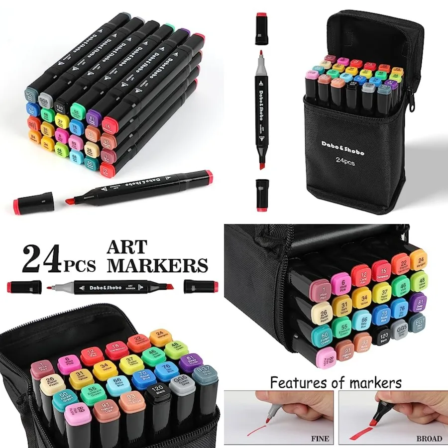 

DaboShobo 24 Colors Drawing Markers Dual Tip Art Markers for Adult Sketching and Coloring Vibrant Non-Toxic Markers with Precis