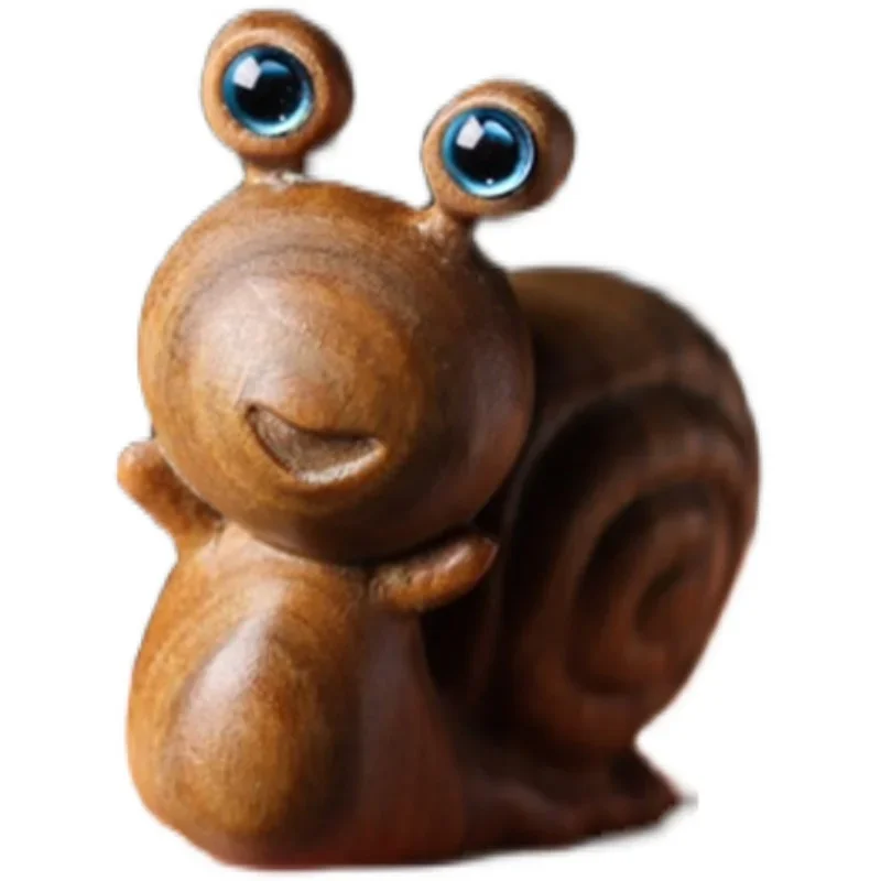 Green sandalwood sandalwood text play snail hand piece of cute animal solid wood carving small ornaments with play craft