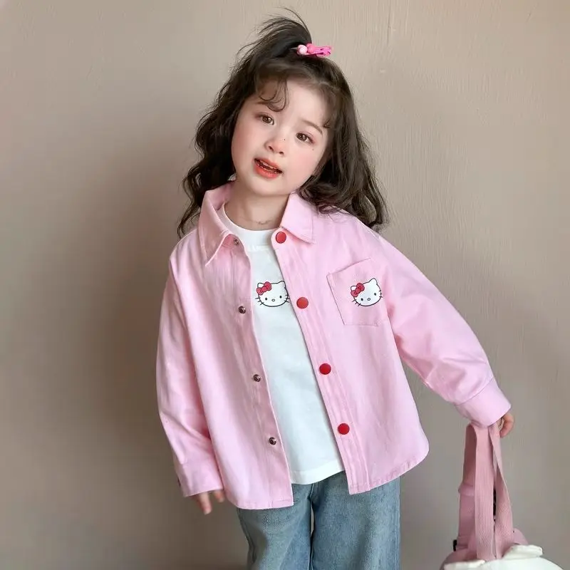 

Spring Autumn 2025 Kawaii Hello Kitty Anime Sanrio Long Sleeve Causal Jacket Cute Fashion Coat shirt Clothes Gifts for Kids