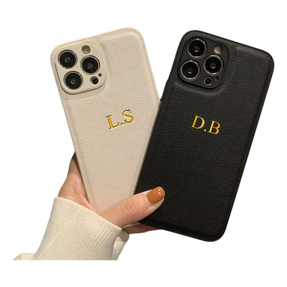 Gepersonaliseerde telefoonhoes voor iPhone 17 Pro Max 16 15 14 Plus 13 12 11 17 Air Luxe PU Leder Geperonaliseerde Initialen Naam Cadeauhoes - afbeelding 2