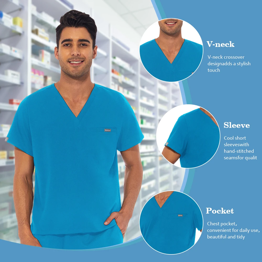 Mens Scrub Solid Uniform Tops Veterinary Clinic Pet Hospital Work Attire Hospital Accessories High Quality Medical Scrubs Unisex