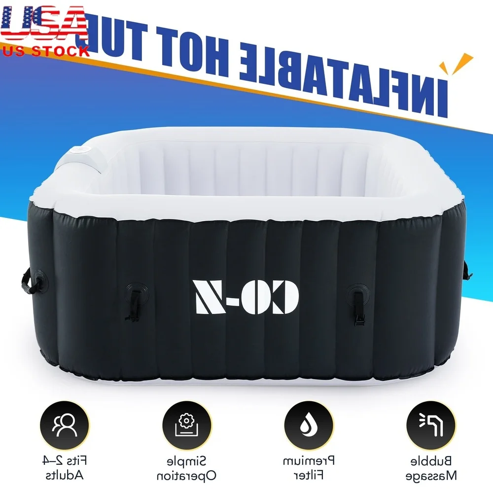 

Portable Inflatable Hot Tub 2-4 Person 5ft Square with 120 Air Jets Electric Pump Cover Filters Outdoor Relaxation