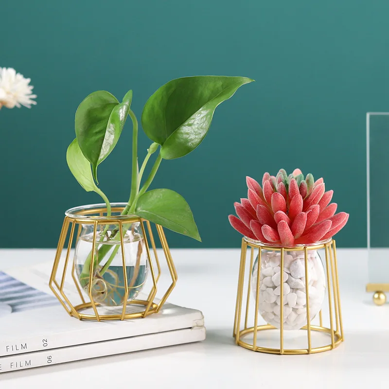 Rostlina držák váza kov terarijní geometrické severská zlatý sklo váza žehlička linky váza hydroponické rostlina kvést domácí dekorace moderní