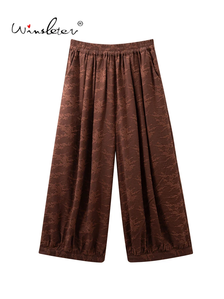 Winsleter-80%Spun Silk Elegant Trousers, Elastic Waist Guanle Satin, Women Retro Chic Bloomers Pants, 2026 Autumn New B6O709CC