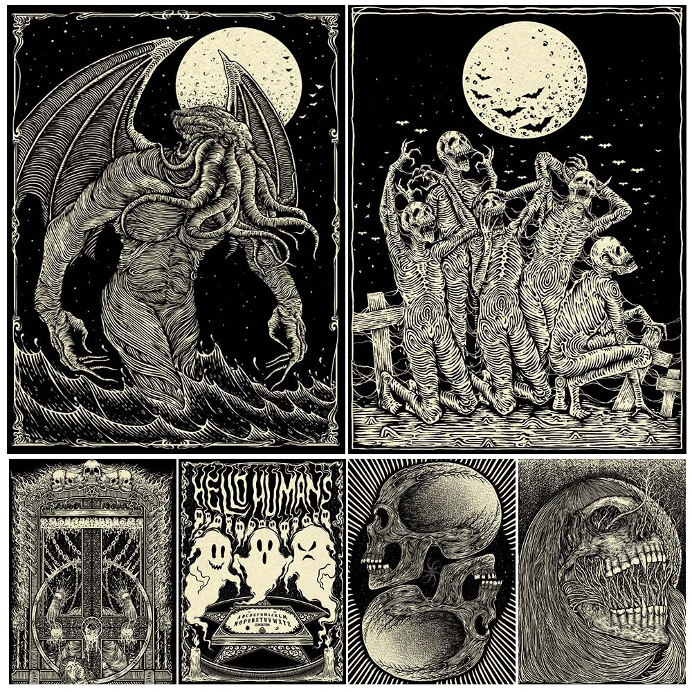 

Great Old One Cthulhu Myth Monster And Ghost Vintage Wall Art Canvas Print Death And The Undead Art Poster And Print Home Decor
