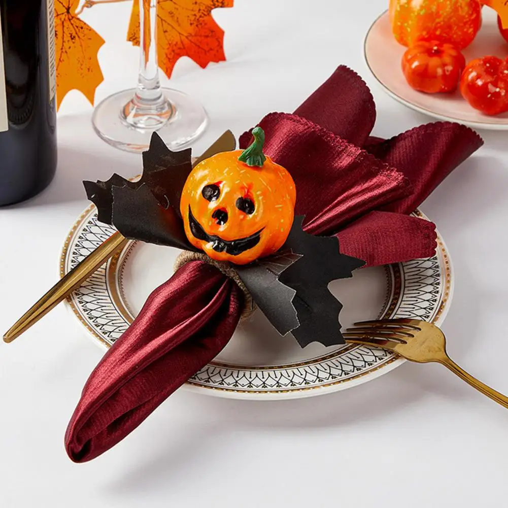Halloween Table Decor Halloween Napkin Rings Set – Pumpkin Eyeball Spider Skull Holders for Holiday Dinner Table Decor Party