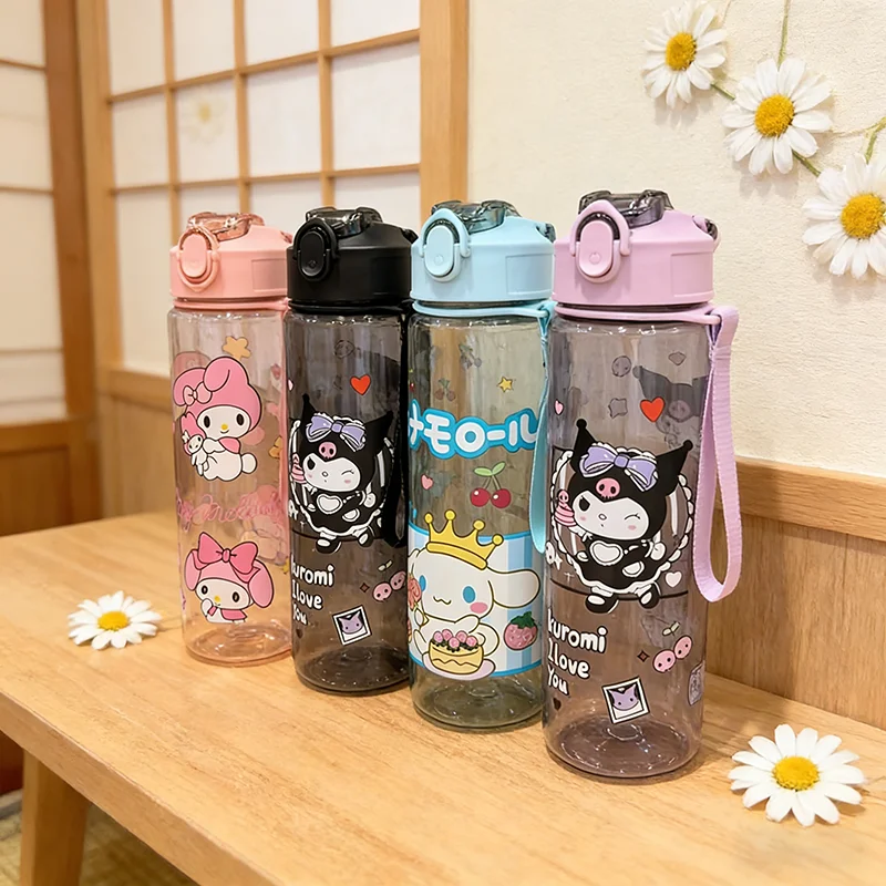 Botella de Agua Rosa de Hello Kitty de 800 ml, Diseño de Anime de Kuromi Melody, Gran Capacidad, Pajita Extraíble, Antiderrames, Regalos Deportivos para Exteriores