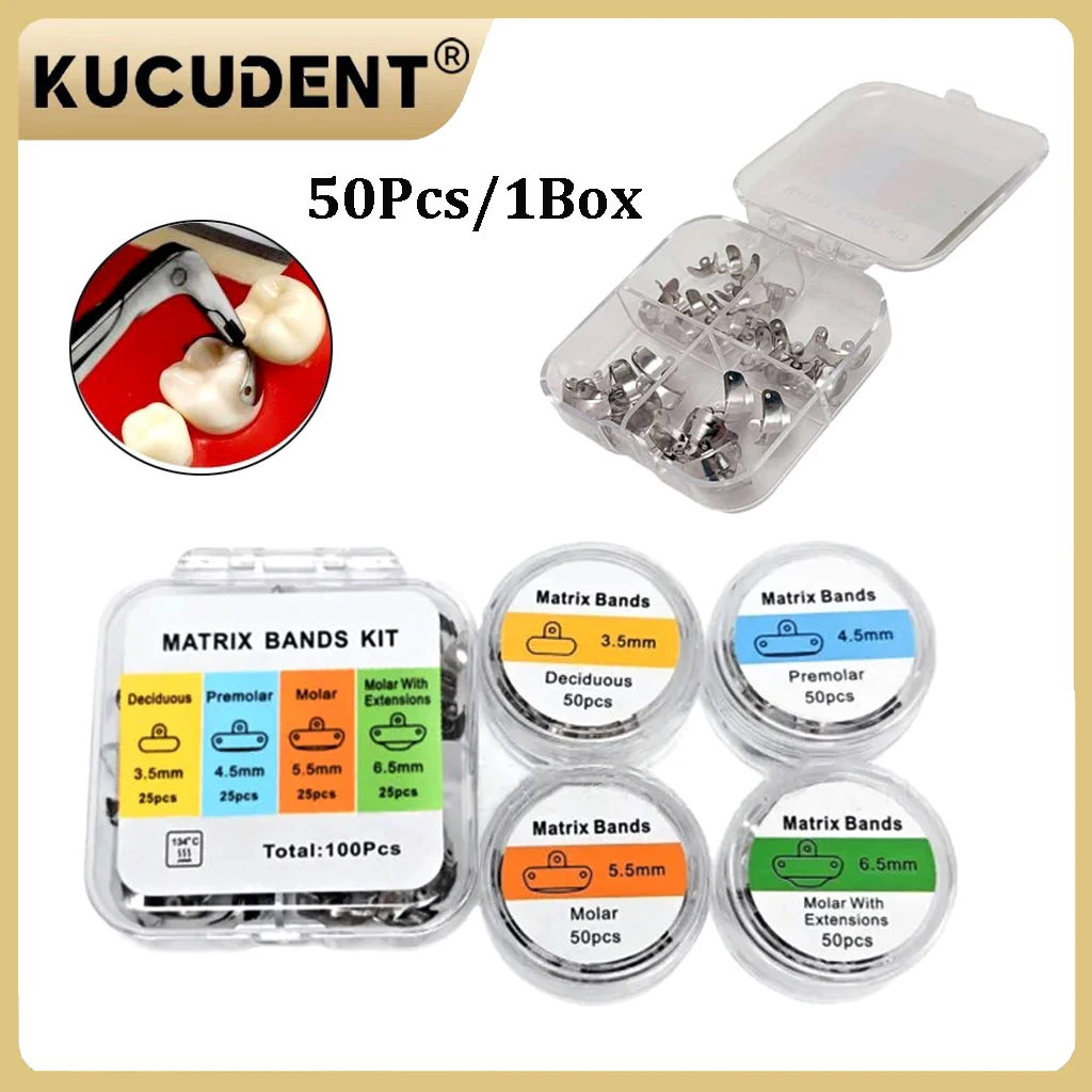 50 /100 Pcs Dental Metal Matrix Bands Kit Sectional Contoured Matrices System for Teeth Restoration Molar Dentistry Tools