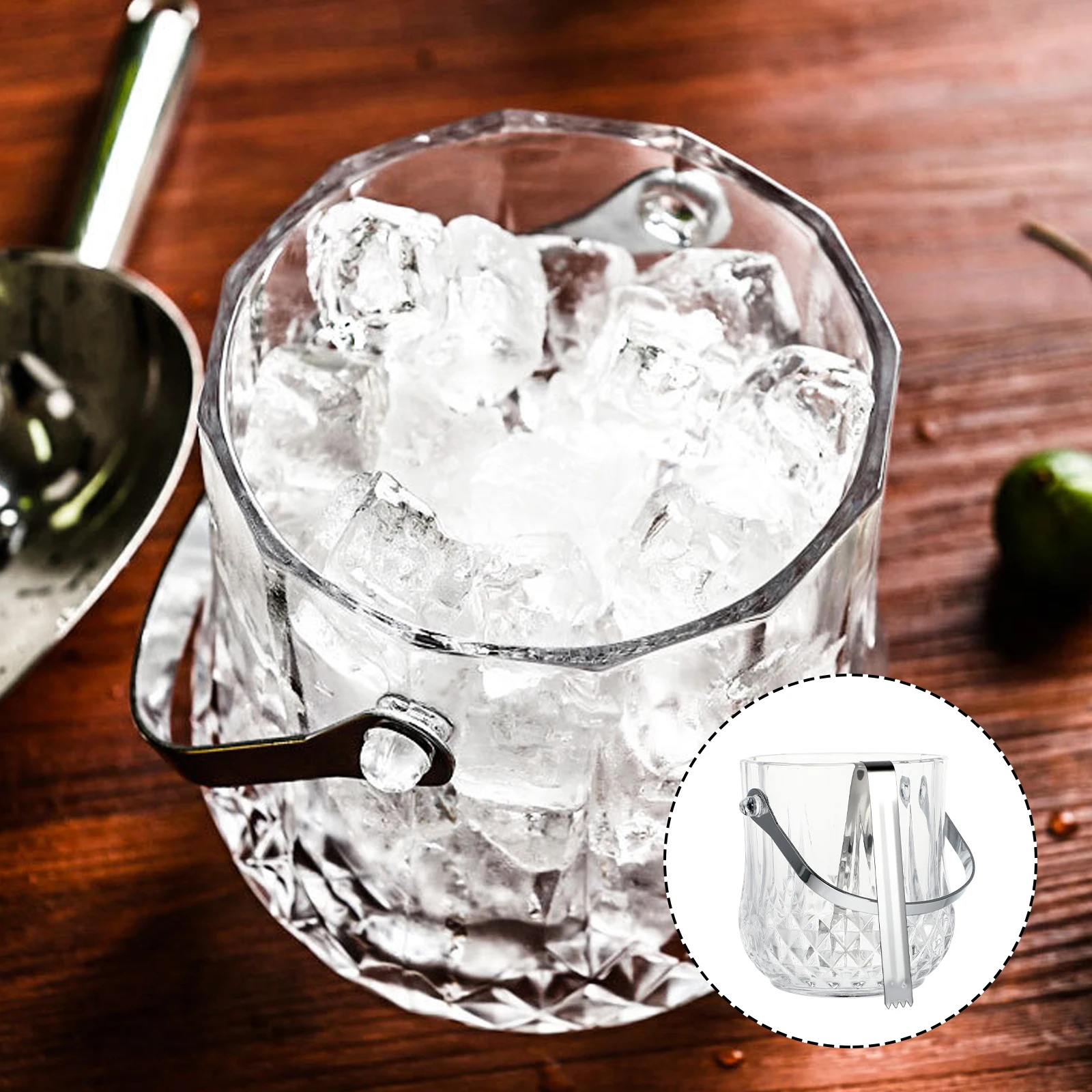 

Glass Ice Bucket Transparent Handle Design for Family Restaurant Bar Party Ice Container Glass Bucket Storage Barrel