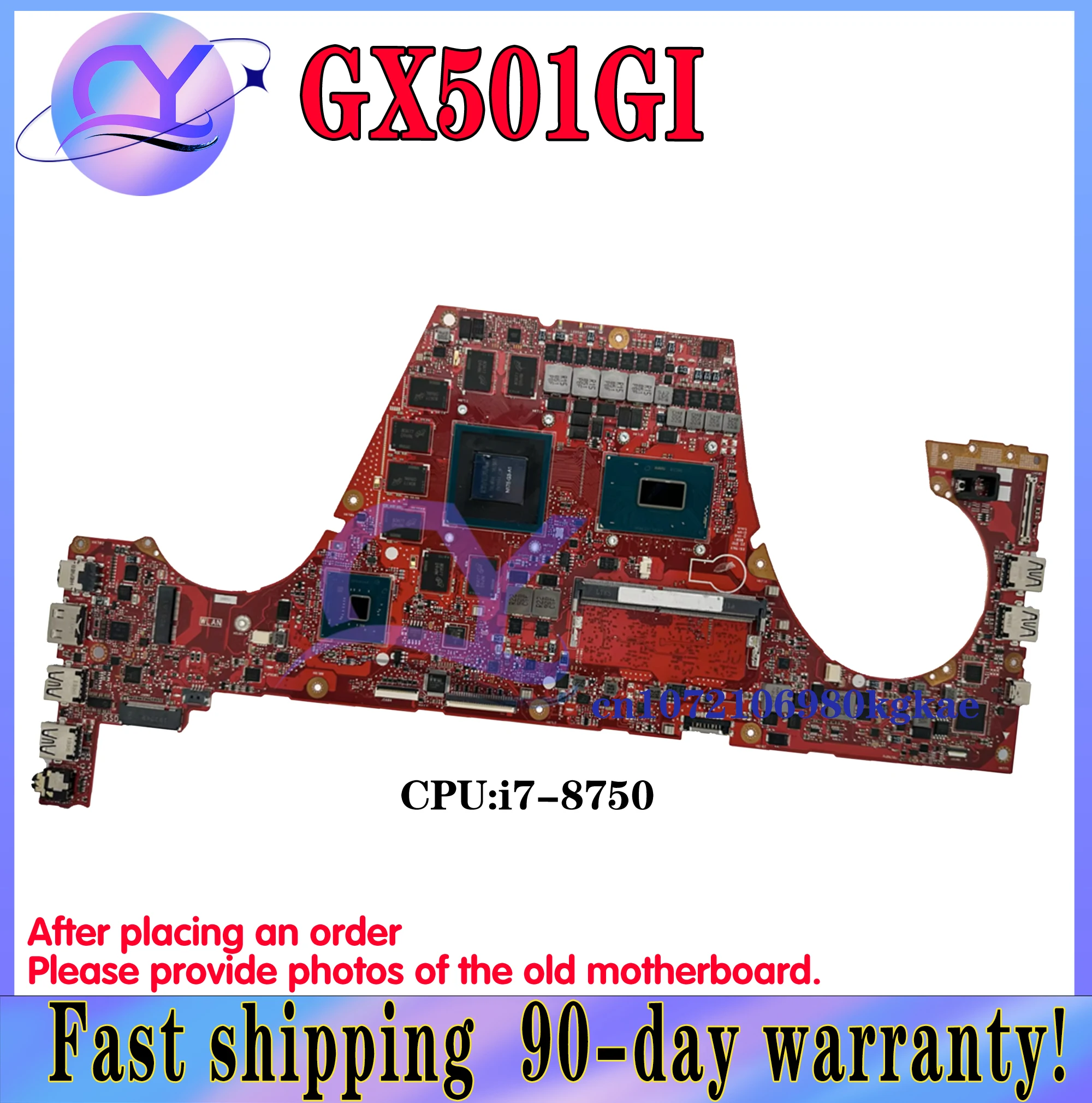 Placa base KEFU GX501GI para portátil Asus ROG Zephyrus GX501 GX501GI-XS74 con i7-8750H GTX1080-V8G 8GB-RAM 100% probada