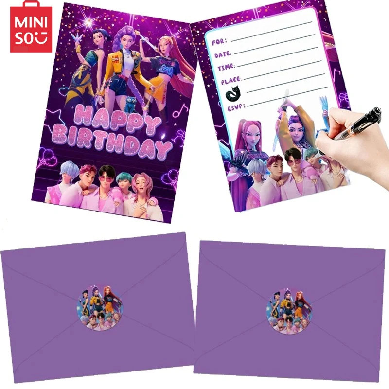 

12pcs KPop Demon Hunters Party Invitation Card Anime Kids Birthday Greeting Card Single-Page Invitation Card Party Decoration