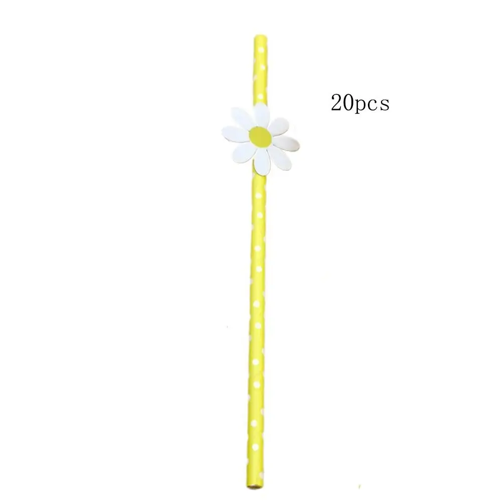20Pcs Eco-friendly Heart Paper Straws Pink/yellow Degradable Daisy Flower Paper Straws 6mm Disposable Drinking Straw Restaurant