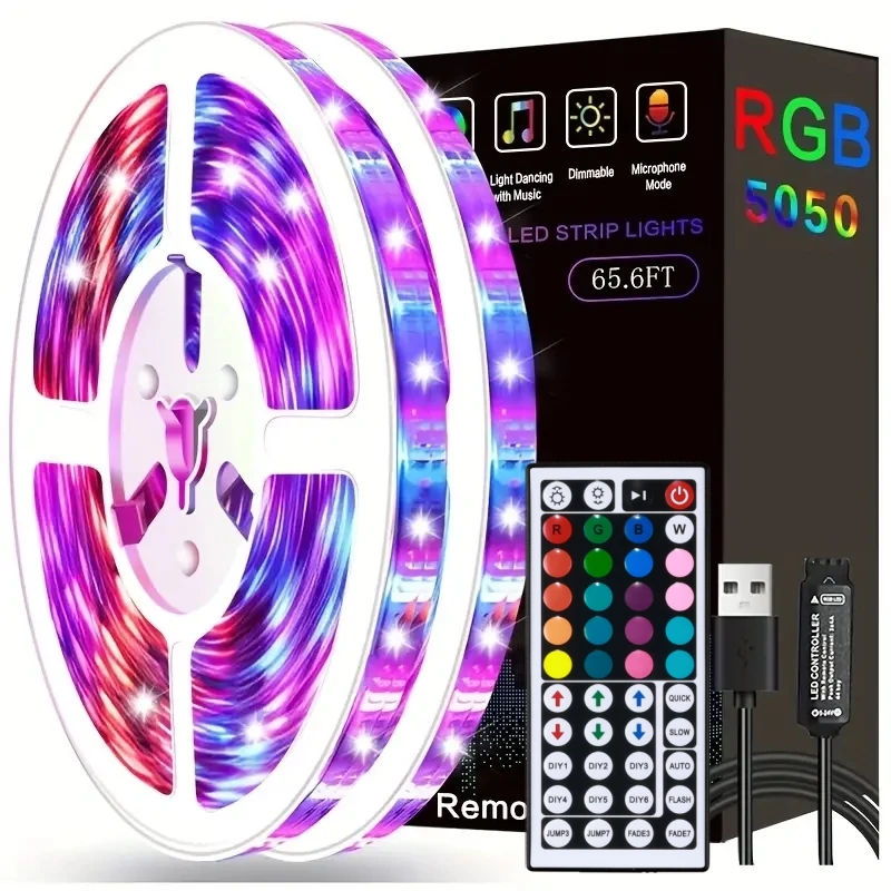 LTG-GEE Led Strip Lights with 44 Key Remote Control RGB Tape Led Wall Room for Home Bedroom Party Decor TV Backlight