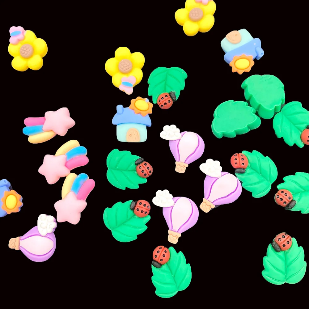 20Pcs/Lot Cute Flower House Star Leaves Flatback Resin Cabochons Scrapbooking for Phone Decoration Craft Jewelry Making