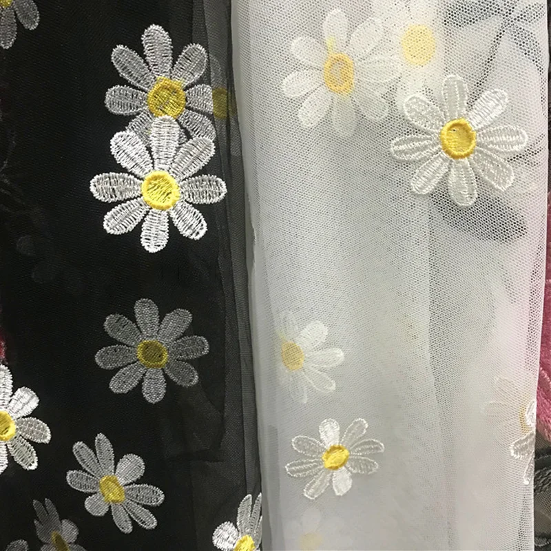 Multicolor Embroidery Daisies and Sunflowers Lace Fabric Soft High Quality Mesh DIY Shirt Skirt Lace children's Embroidered Mesh