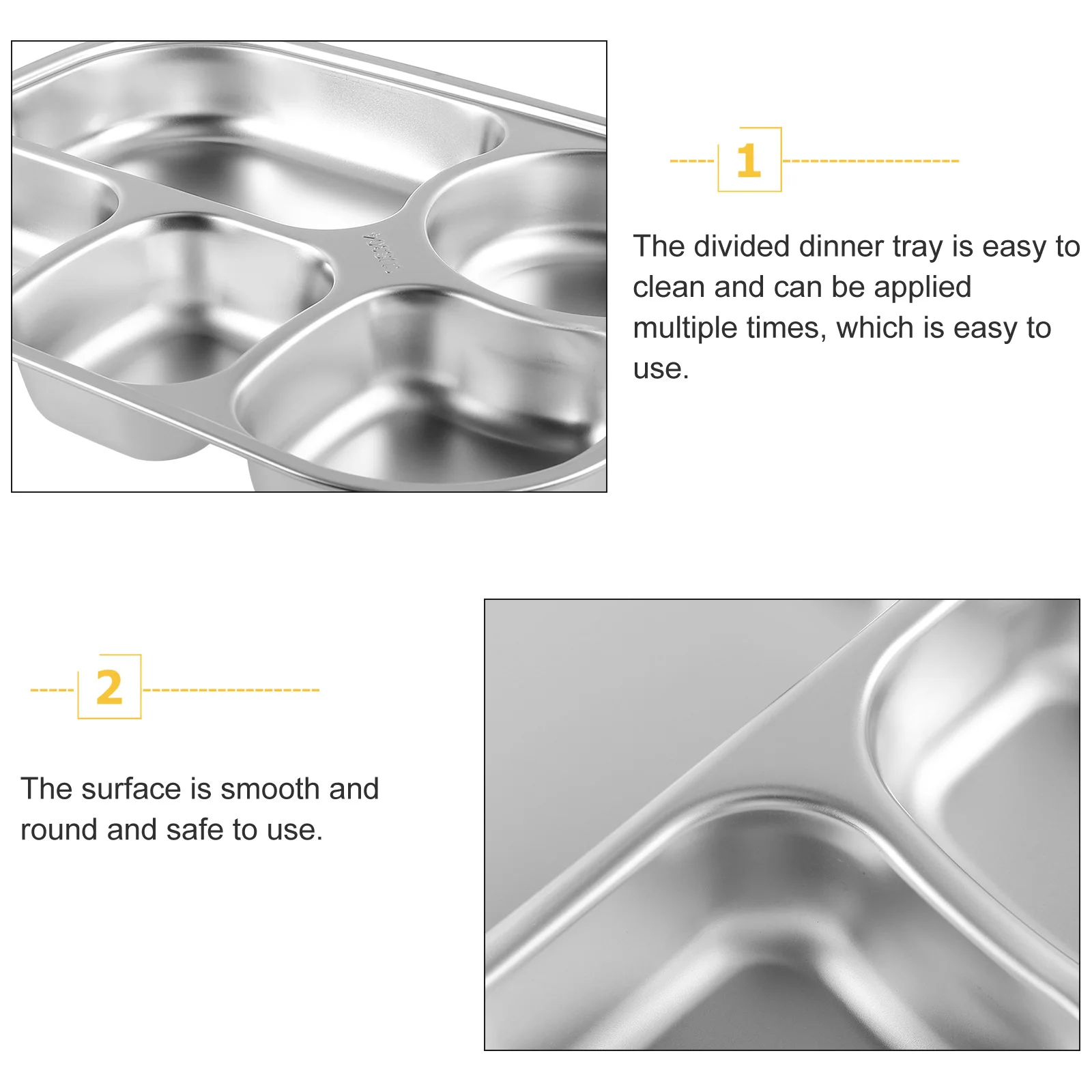 

Stainless Steel Divided Food Tray Lunch Plate Kitchen Tableware Shallow Five Compartments Home School Use