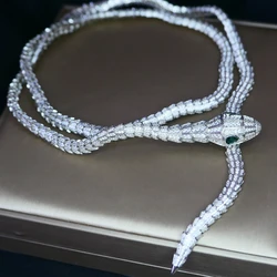 Collar de Serpiente de Doble Capa con Piedras de Circonio y Diamantes Verdes o Blancos, Chapado en Oro de 18K, Joyería de Diseño de Lujo para Mujer