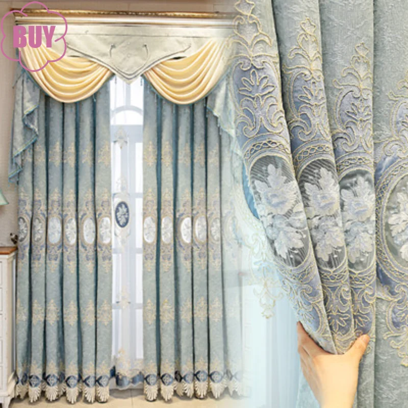 

Luxury Chinese Curtains for Living Dining Room Bedroom Pastoral Chenille Embroidered Thickening Curtains French Window Valance