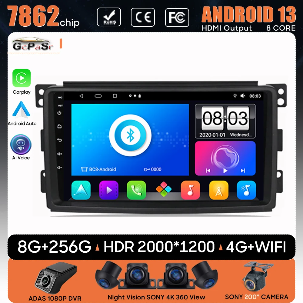 

Car Radio Carplay For Mercedes Benz Smart Fortwo 2015-2010 Navigation GPS Screen Android Auto Stereo 4G DVD No 2din 5G Wifi BT