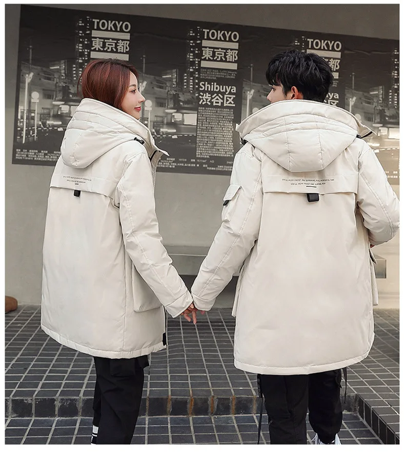 Men Mid Length Workwear Down Parkas Men Couple Fashion Down Parkas Men White Duck Down Casual Warm Winter New Stylish Parkas