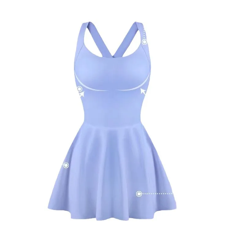 NADNABAO Women Sports Yoga Tennis Dresses Sleeveless Sportswear Backless Intersect Hollow Dress Fashion Running Tennis Dress