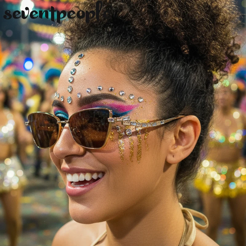 

Fashion Sexy Cat Eye Metal Frame Sunglasses Women 2025 Luxury Brand Retro Small Rhinestones Sun Glasses For Ladies Trendy Shades