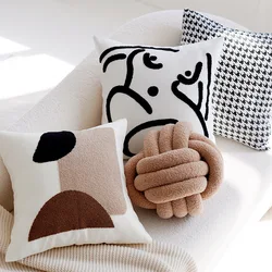 Nordic brown ins wind retro cream houndstooth pillow cover living room sofa pillow bed cushion