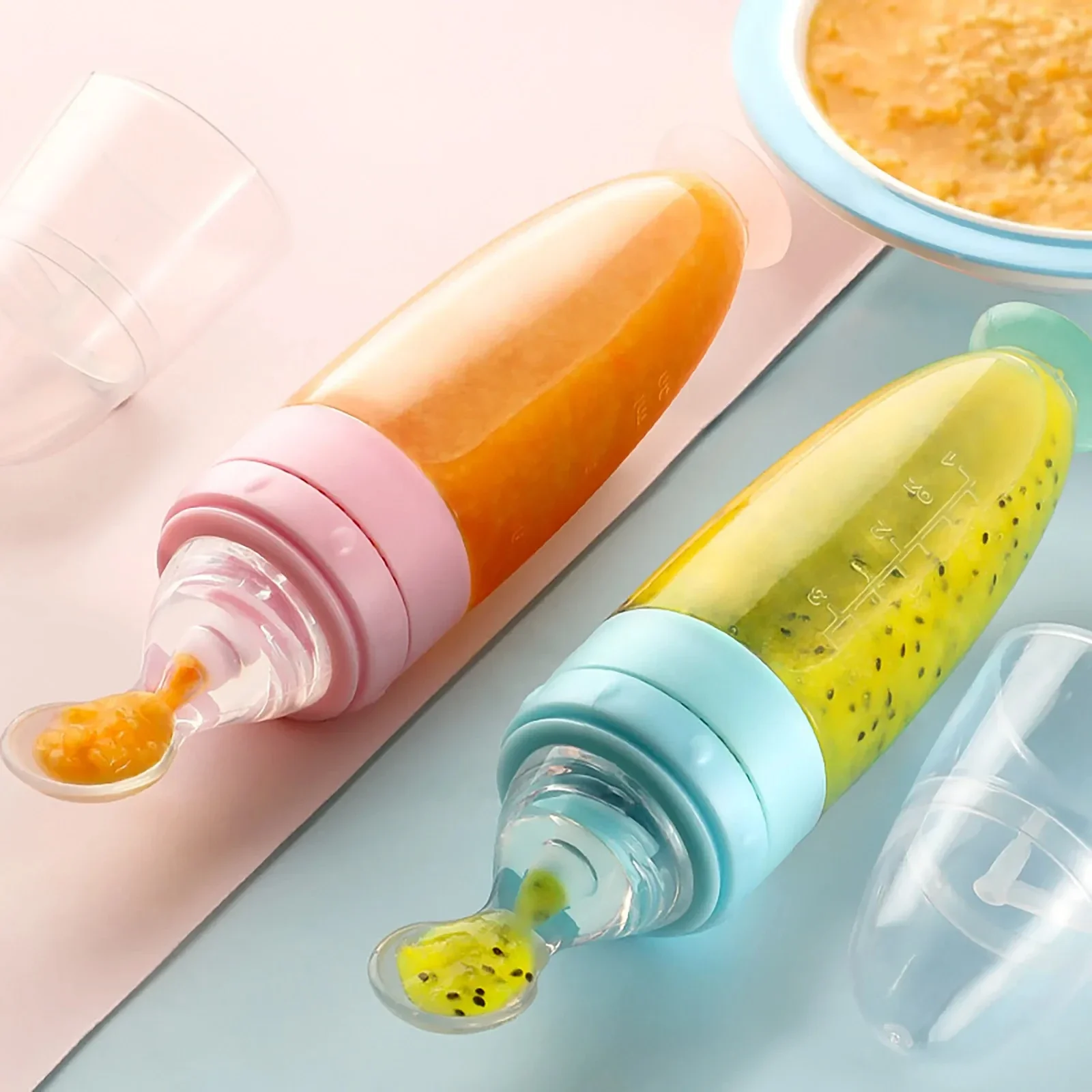 

Depressible Silicone Bottle Feeding Safe Baby Feeding Toddler Squeeze Feeding Spoon Milk Bottle Training Feeder Food Supplement