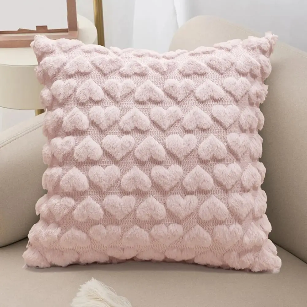 Solid Color Pillow Cover 3d Heart Pattern Throw Pillowcase with Hidden Zipper Closure for Bedroom Room Sofa Short Plush for New