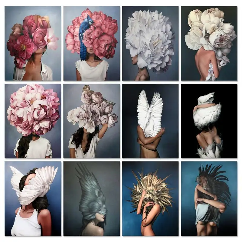 

GATYZTORY Modern Painting By Numbers Acrylic Paints Pictures By Numbers Feather girl Painting Numbers Kill Time Wall Decor Gift