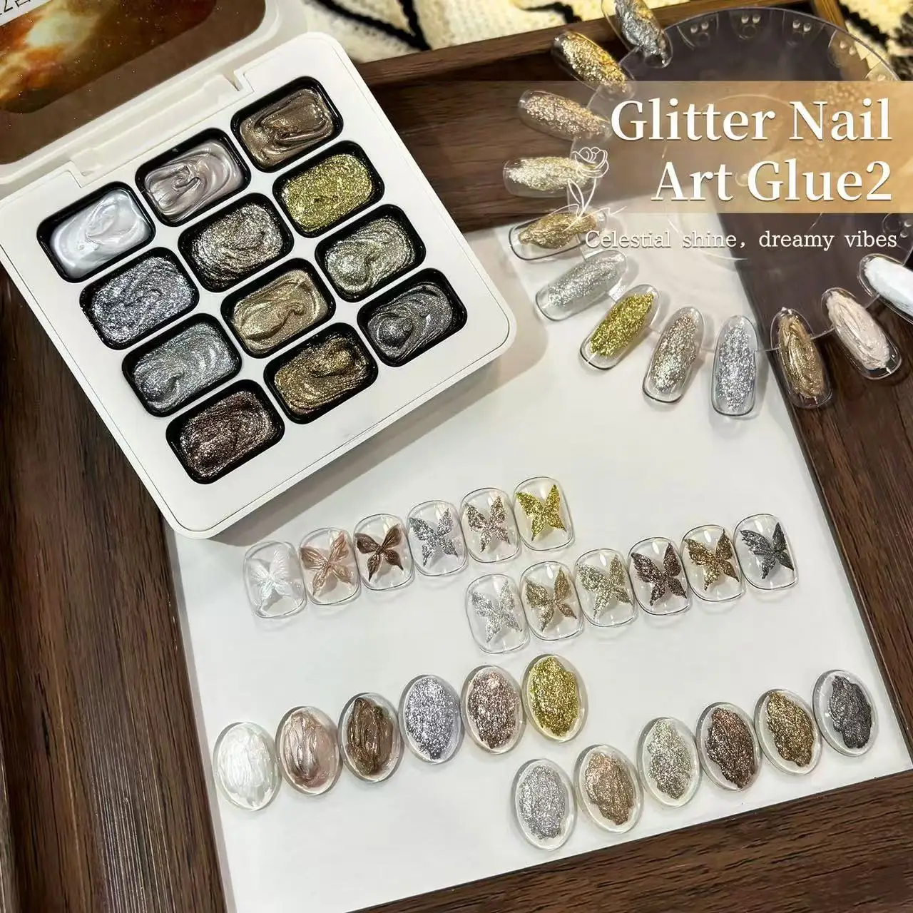 12 Grid Shimmer Gypsum Nail Gel Glitter Sand Painting Gel Palette Metallic Mirror Sand Patting UV Gel for Nail Art