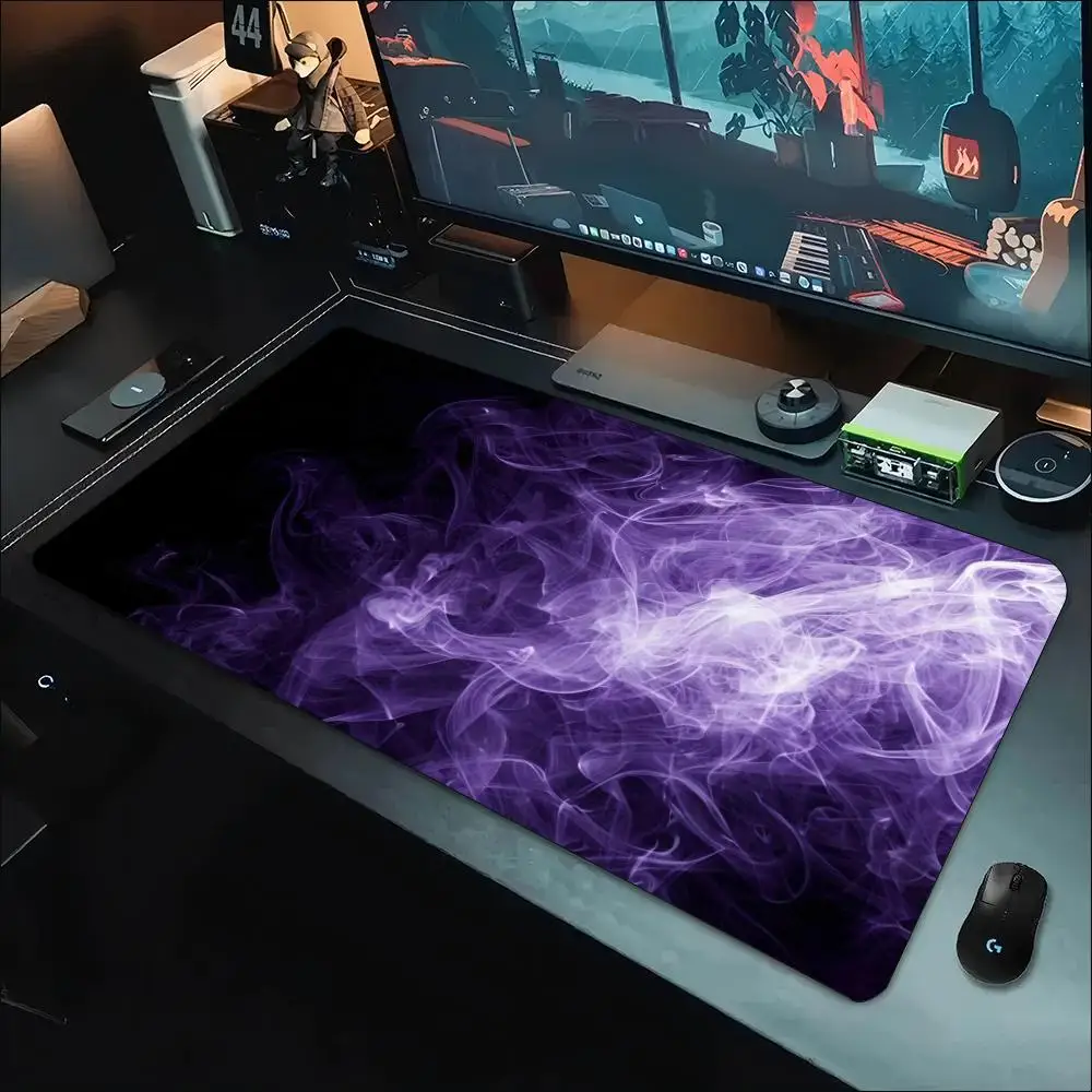 Purple Smoke Nebula Large Desk Mouse Pad Non Slip Rubber Keyboard Mat Desktop Decor For Office Laptop Gaming Workstation