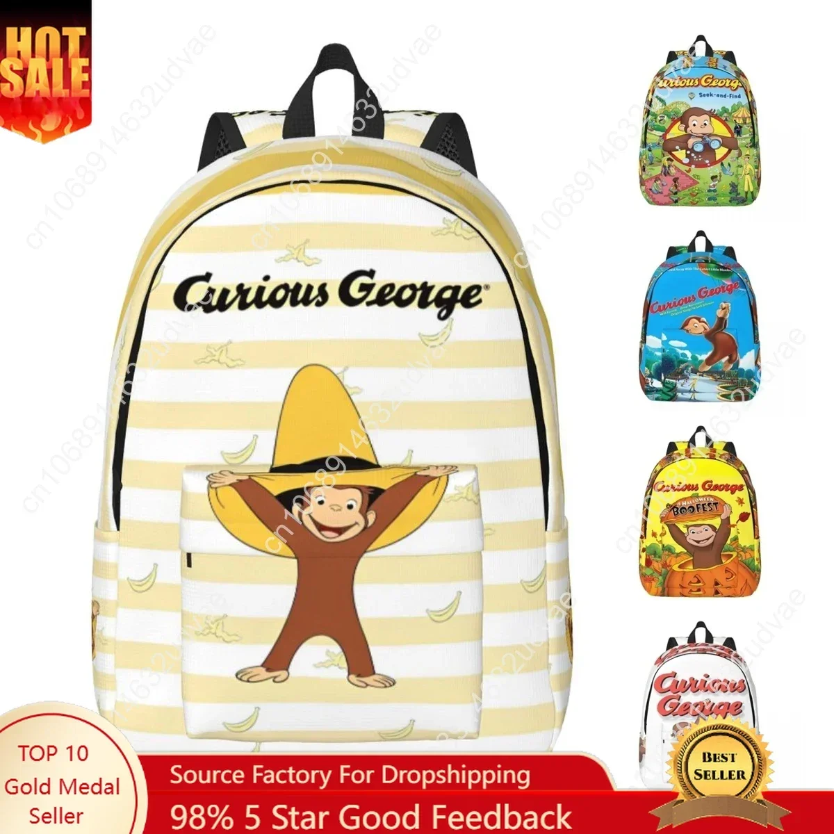 Curious George Monkey Cartoon Backpack for Men Women Casual Student Work Daypack TV Series Laptop Shoulder Bag Outdoor