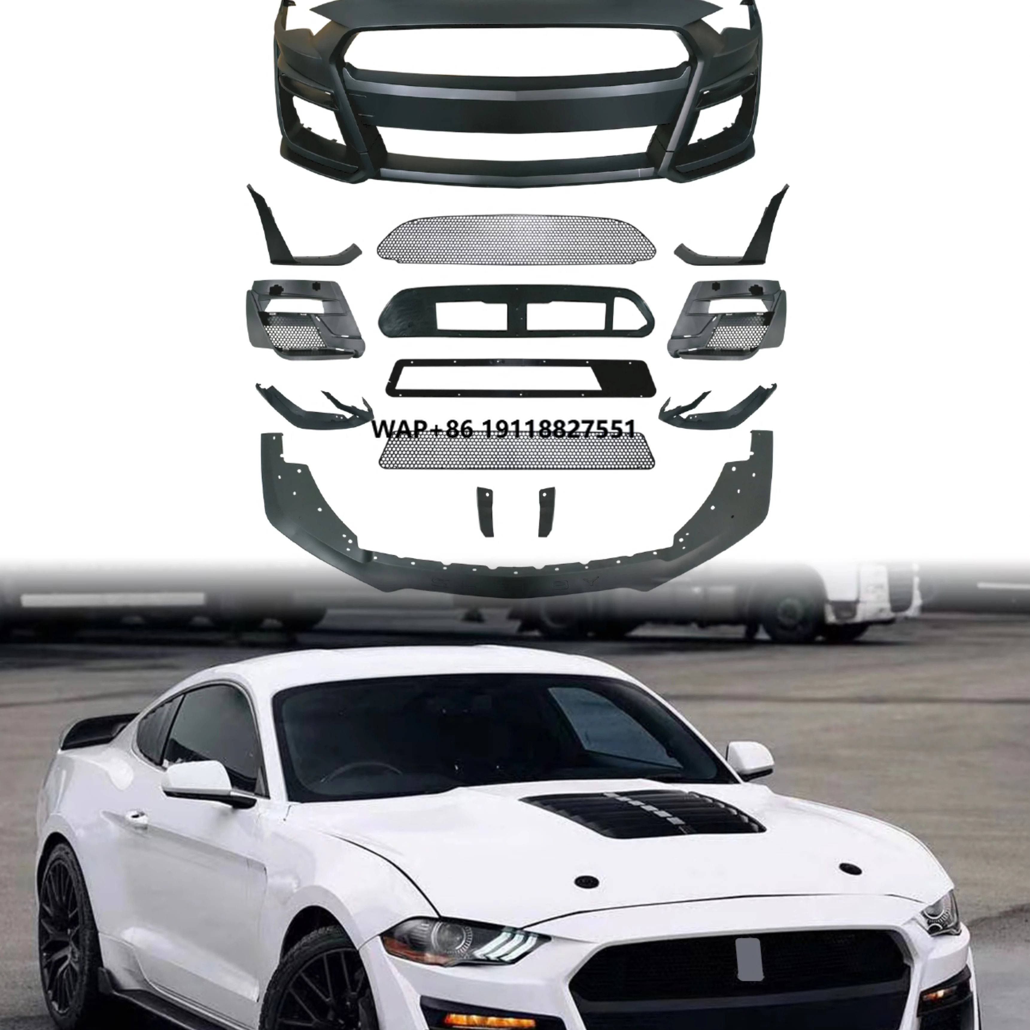 

Auto Parts Bodykit Car Bumper Parts for 2018 - 2022 Upgrade to GT500 Style Front Bumper Grille Side Skirt Rear Body Kit