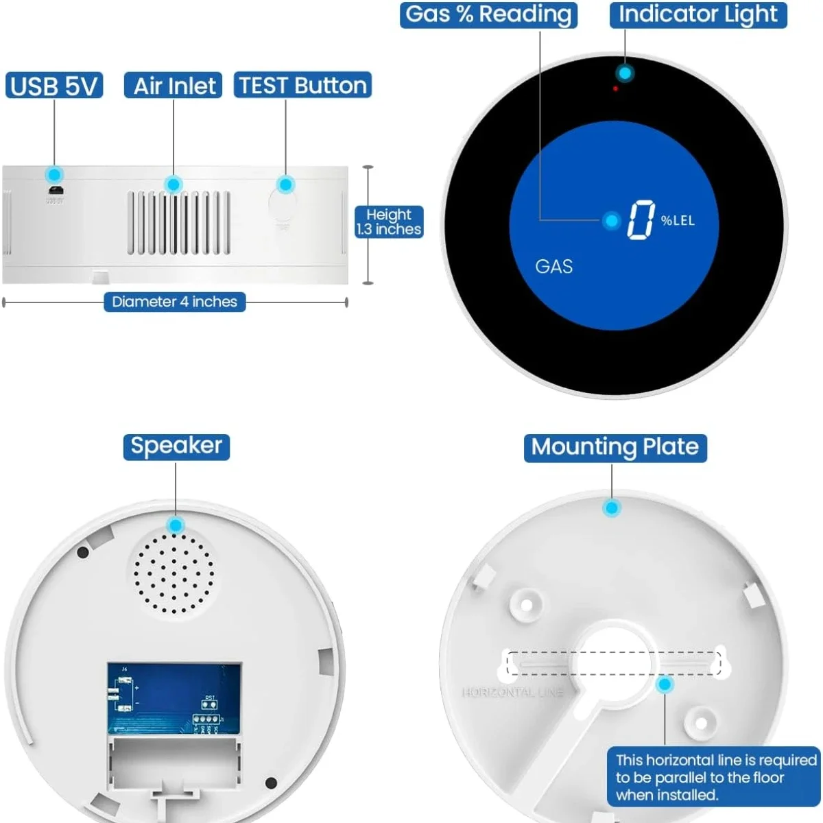 Tuya 2.4G WIFI home gas detector high precision digital display gas alarm/propane detector Kitchen camper  trailer  RV