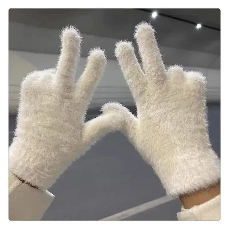 Mode Winter Nerz Samt Fünf Finger Handschuhe Plüsch Warme Kalt-proof Handschuhe Frauen Im Freien Radfahren Einfarbig Wistiti Fäustlinge