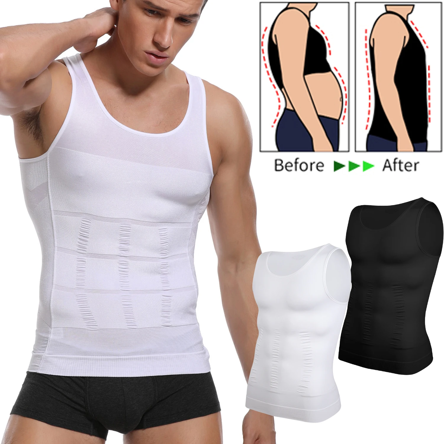 

Mens Shapers Vest Shirt Seamless Slimming Body Tank Tops Elastic Compression Abs Abdomen Gym Workout Tummy Control Undershirt