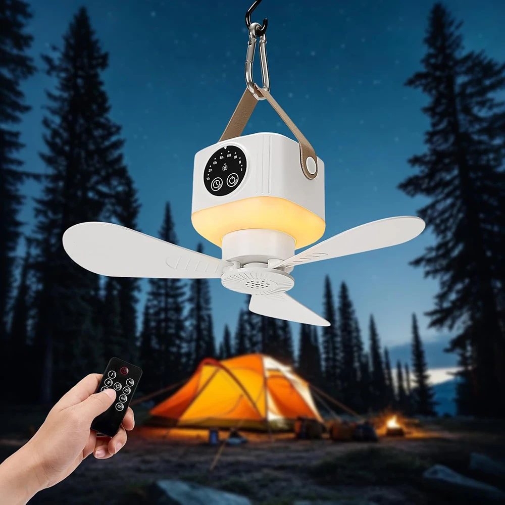 Deckenventilator, tragbarer Ventilator für Campingzelte, 7200 mAh, wiederaufladbarer kabelloser Ventilator, Luftzirkulatoren mit Fernbedienung und Licht