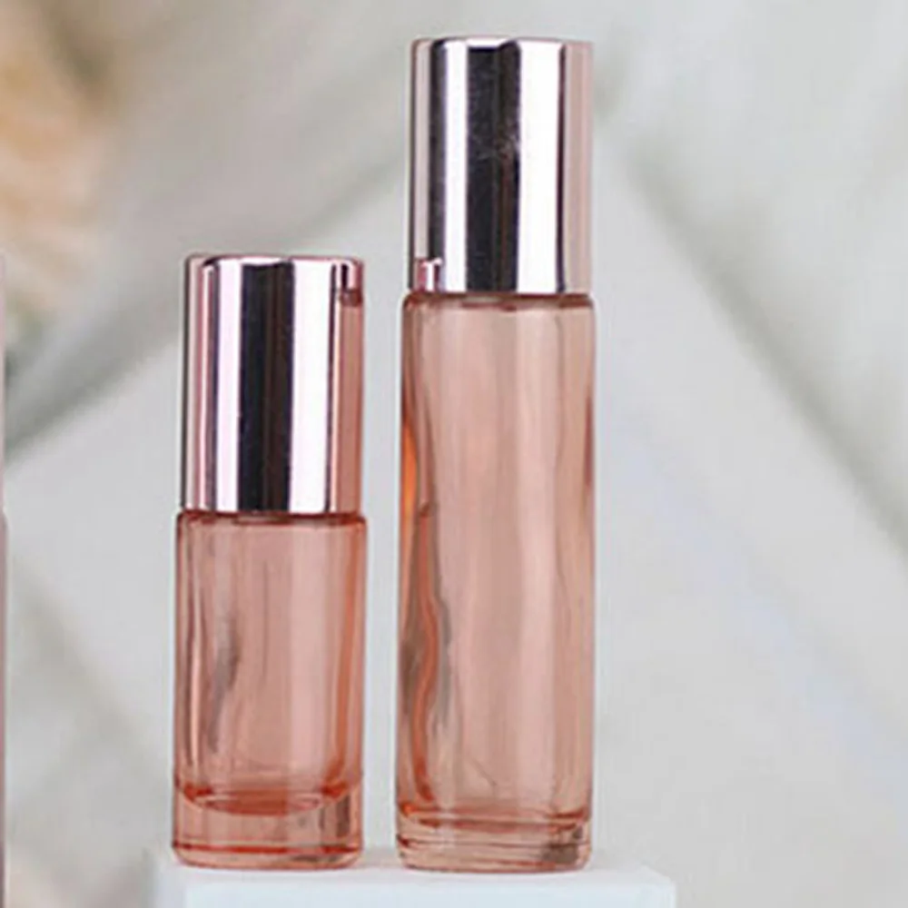 에센셜 오일 병용 빈 핑크 컬러 유리 롤, 롤러 금속 또는 유리 공, 3 개, 5ml 및 10ml