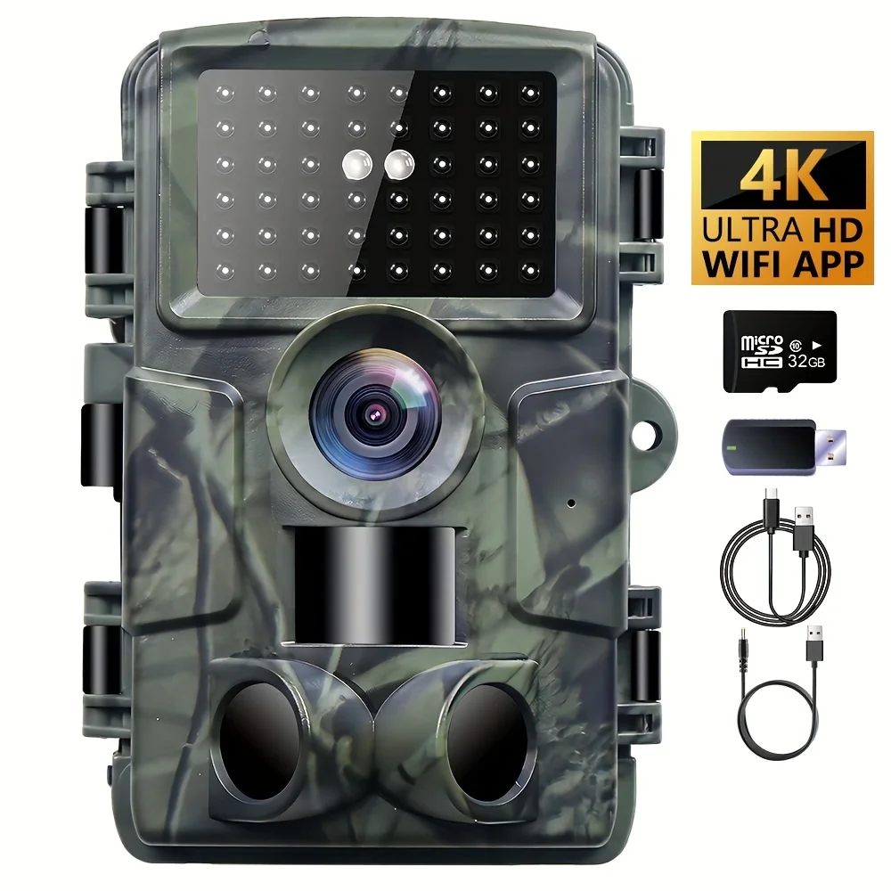 Wireless 60MP Night Vision Camera - Waterproof, Infrared Sensor, Intelligent Digital Camera With Card Reader And 32GB Card