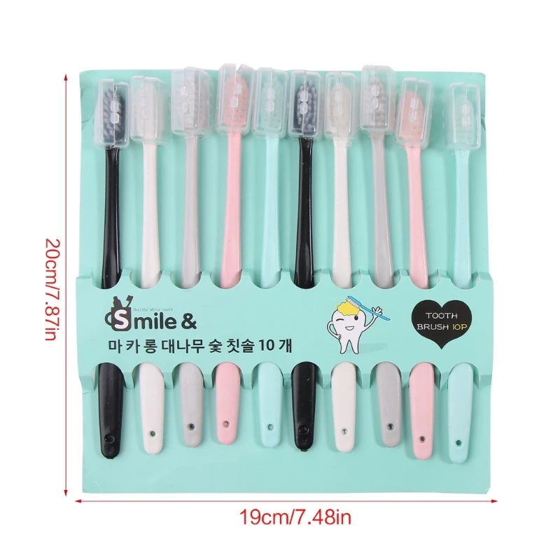 Q1QD 10pcs/set Eco-Friendly Toothbrush Natural Handle Soft Bristle Adult Soft Bristle