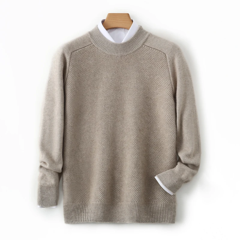 

New Men's 100% Cashmere Pullover Casual Solid Knitted Sweater Loose Half High Neck Tops Thickened Warm Saddle Shoulder Jumper