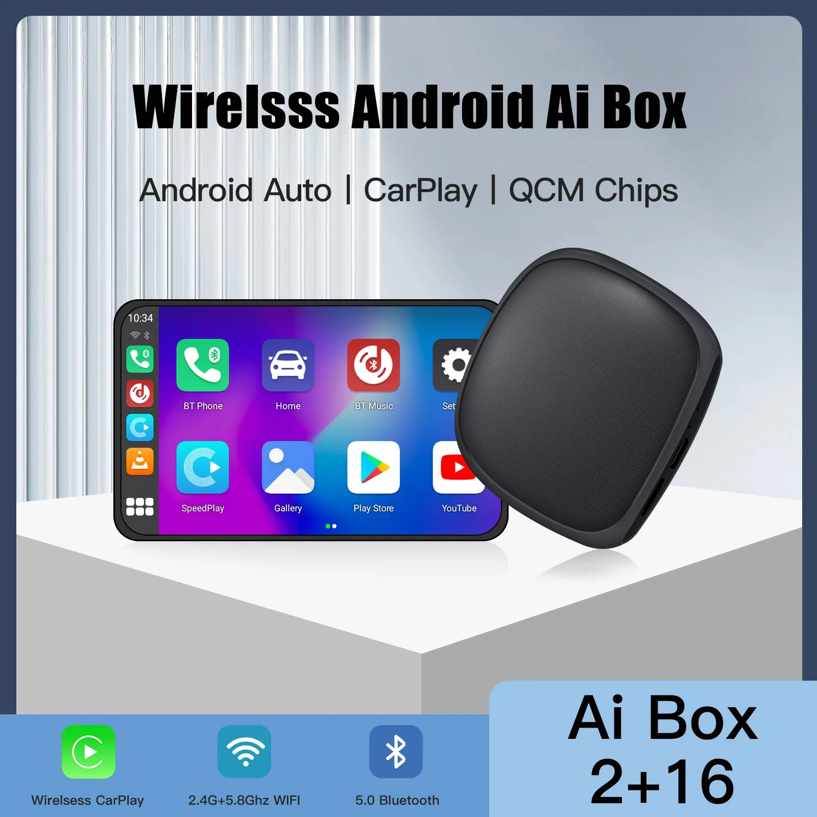 AUTOABC 2024 NOWOŚĆ Adapter bezprzewodowy Android Auto Smart Ai Box Plug And Play Bluetooth WiFi Auto Connect Netflix YouTube dla Toyoty