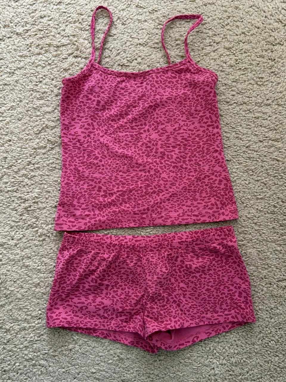 Leopard Rose Red Tank Shorts Set Woman Summer Basic Crop Top Elastic Waist Straight Short Pant Sweet Cotton Home 2 Piece Sets