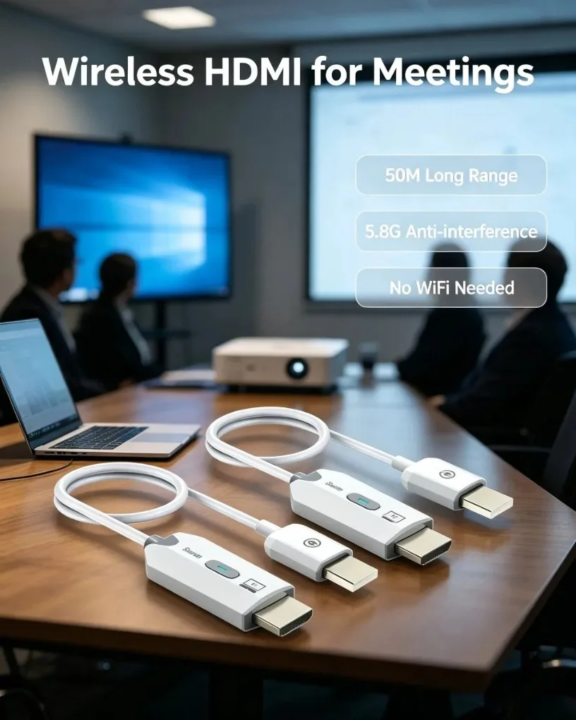 Point to Point 4K Decode HDMI-Compatible Wireless Extender 50M Transmitter Receiver Stable Signal No Interference for Meeting