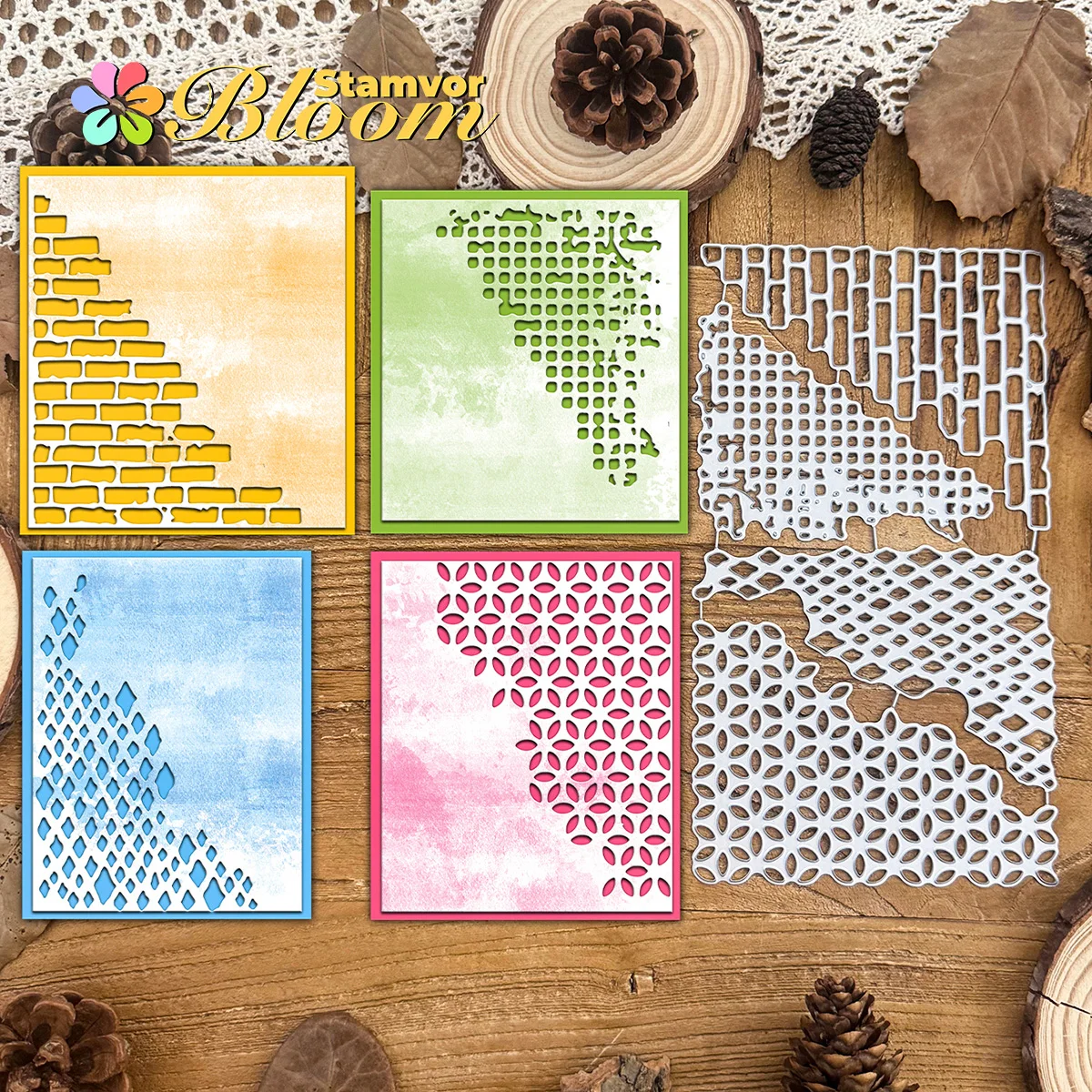 Original Retro Broken Texture Lace Brick Wall Backgrounds Metal Cutting Dies Scrapbooking Decorative Embossing