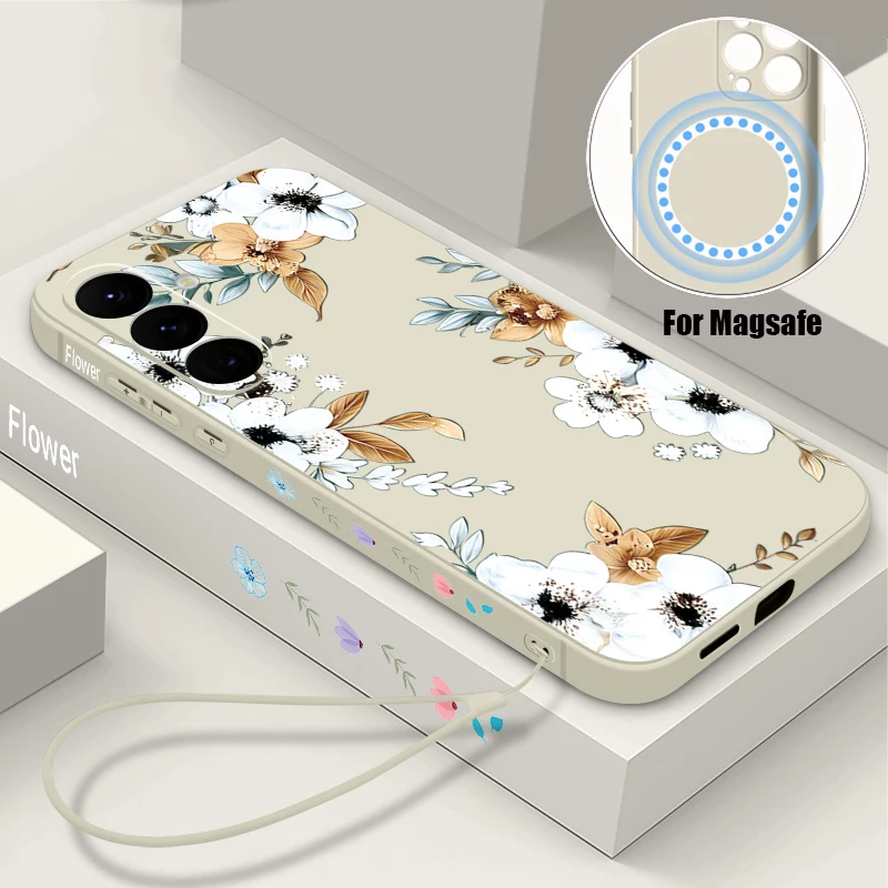 Magnetic Phone Case For Samsung Galaxy S26 S25 S24 Ultra S23 S24 S25 Fe S22 For Magsafe Flower Pattern Soft TPU Silicone Cover