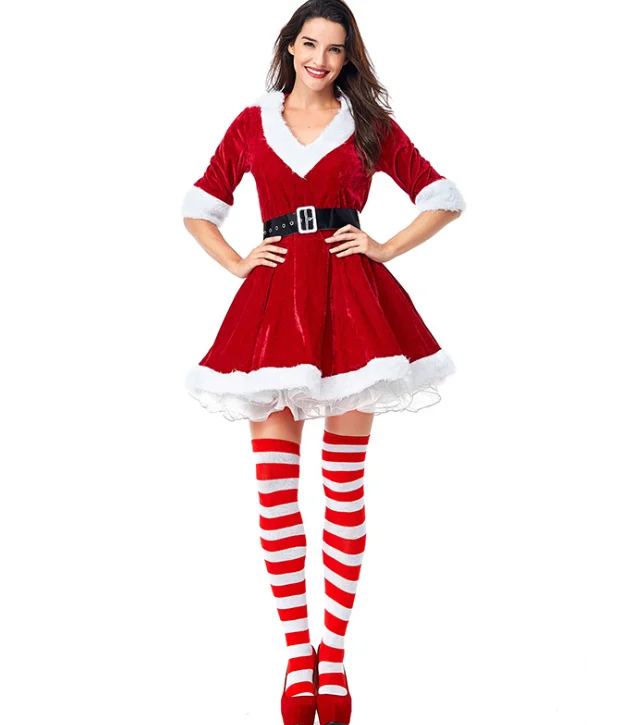 Sexy Lady Christmas Fancy Red Dress Two-Piece Party Costume