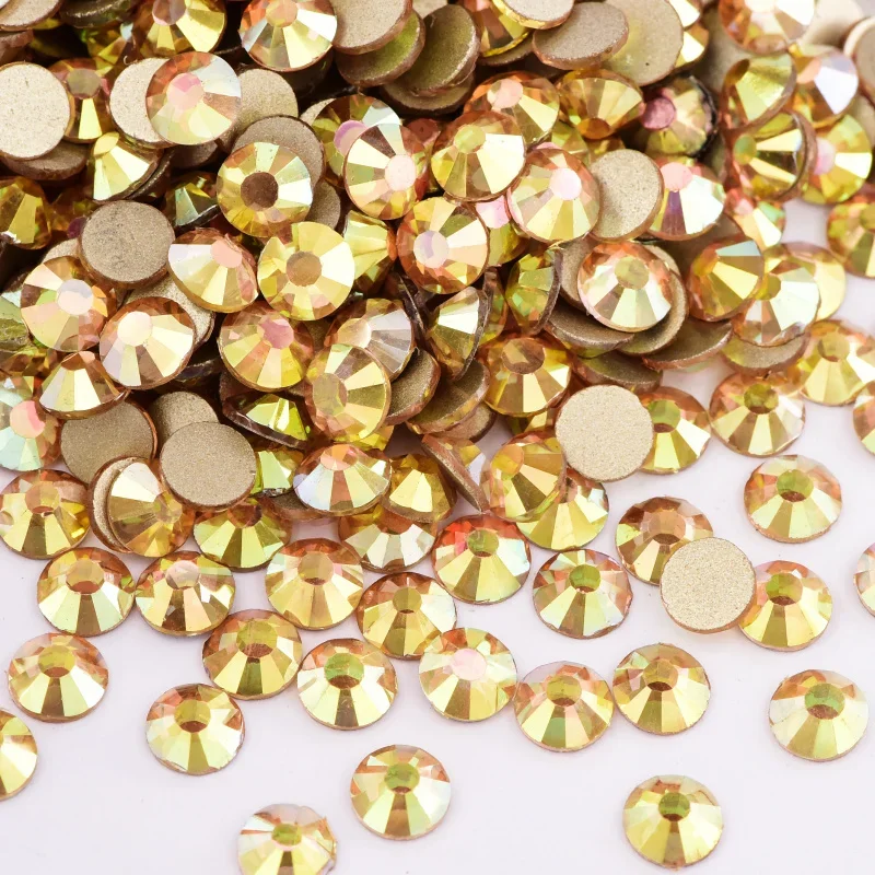 SS3-SS30 Yellow Non Hotfix Nails Art Rhinestones Gold Back Shiny Glass Crystals Diamond for DIY Dress Clothes Shoes Decorations